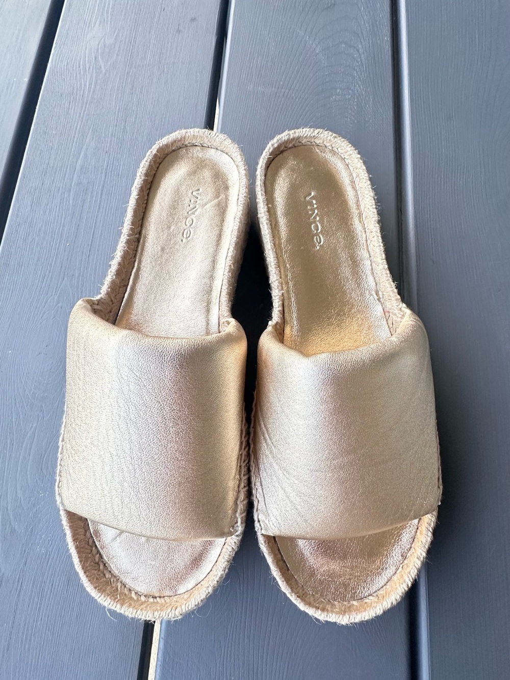 Vince Jesse Metallic Slide Espadrille Sandals Gold Size 8 New sandals